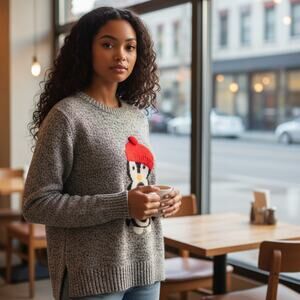 Reference Point XL Penguin Holiday Sweater Gray Marled Acrylic Knit